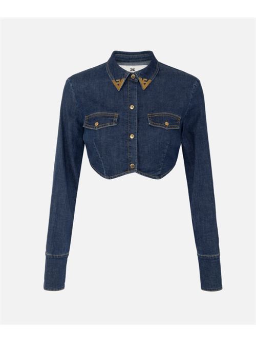 CROPPED SHIRT WITH LOGO DETAILS ELISABETTA FRANCHI | CJ34D51E2104 blue denim